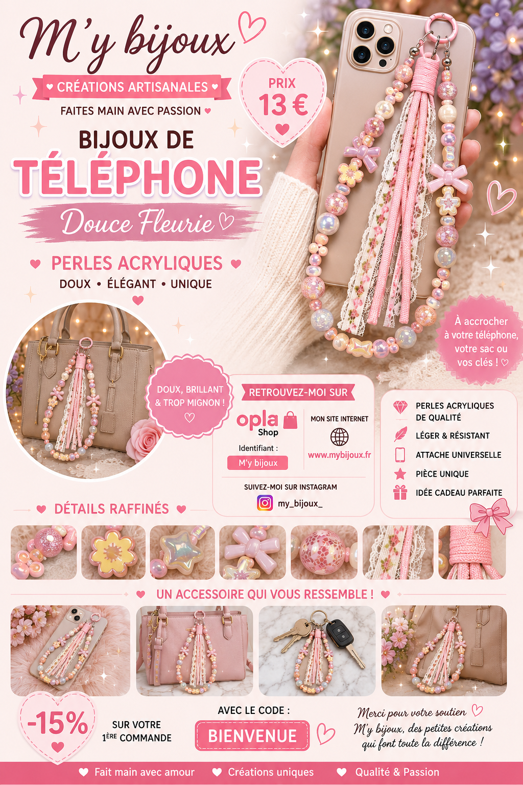 🌸 Bijou de téléphone – Collection “Douce Fleurie”