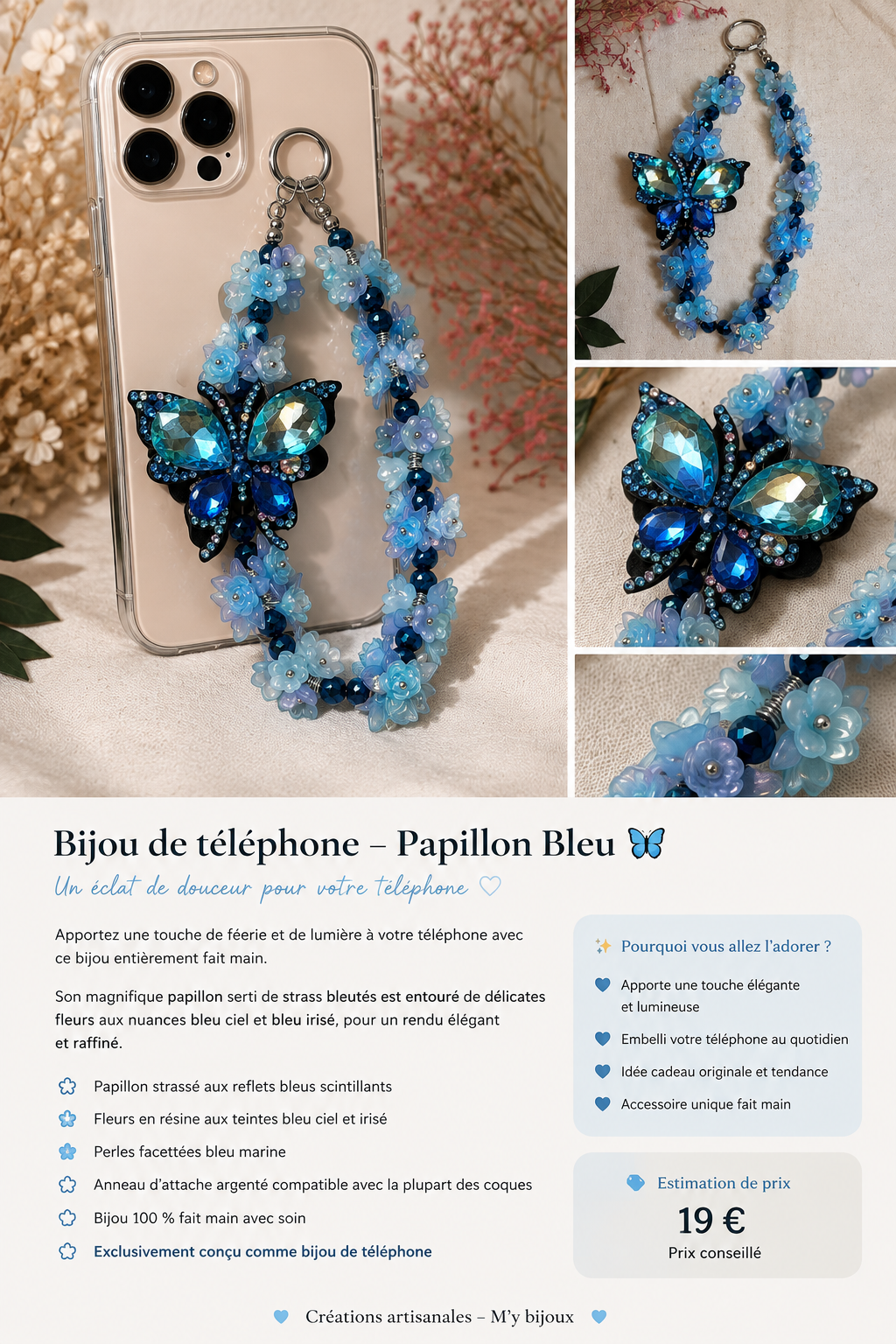 🦋 Bijou de téléphone « Papillon Bleu