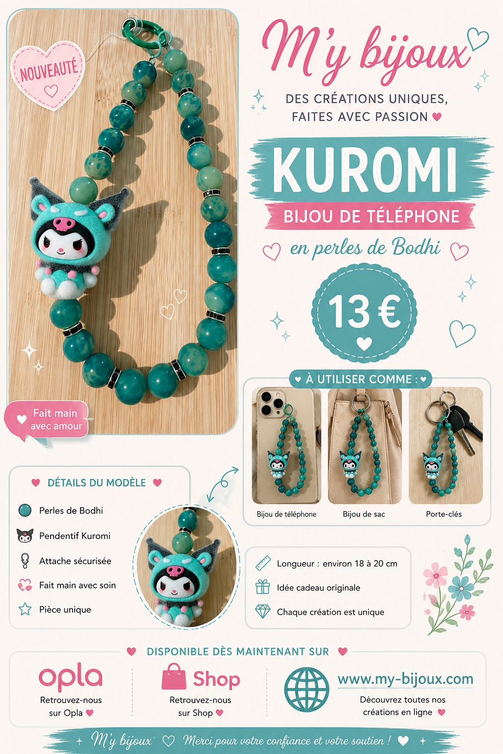Bijou de téléphone Kuromi – Perles de Bodhi