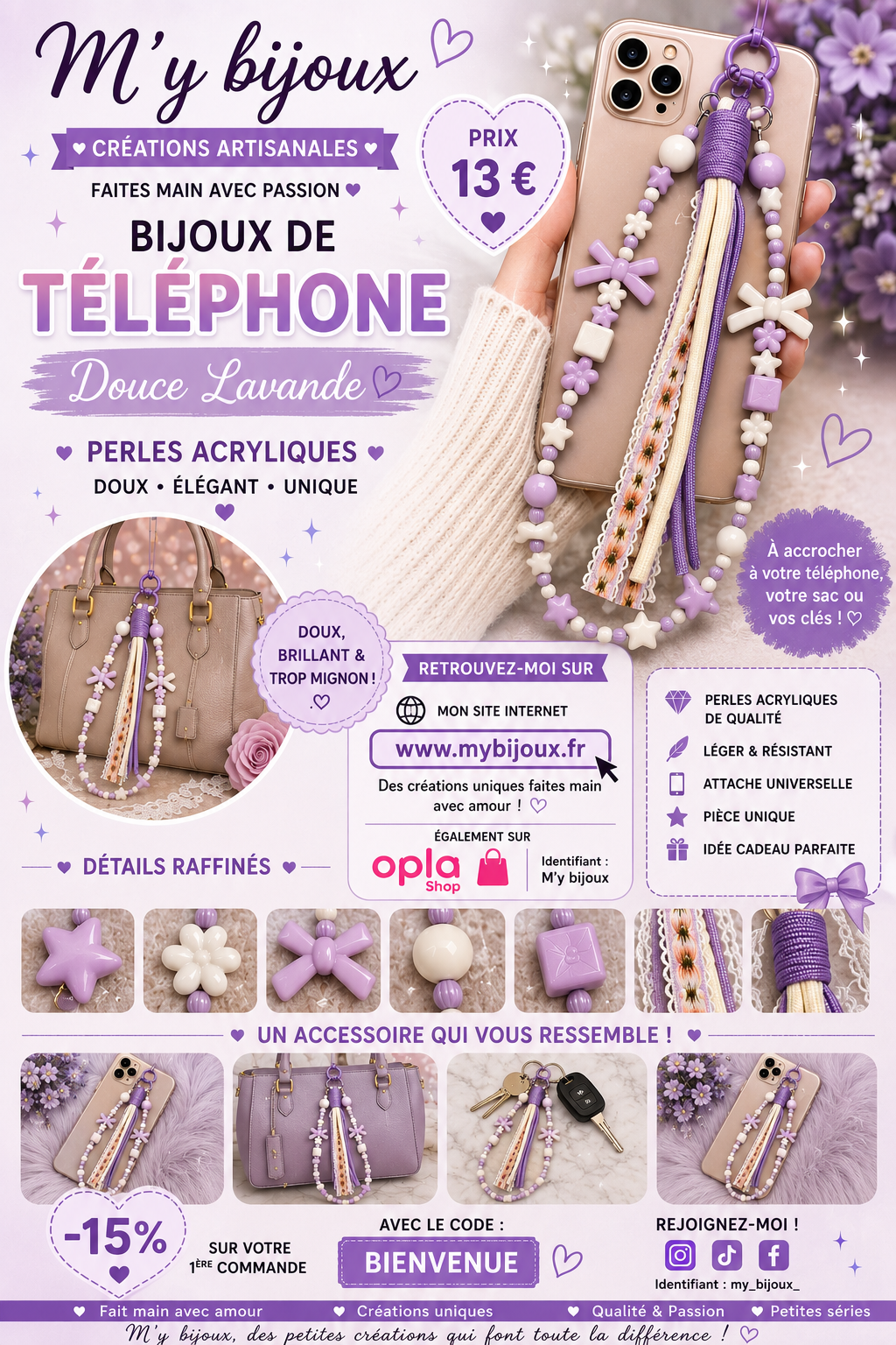 💜 Bijou de téléphone – Collection “Douce Lavande”