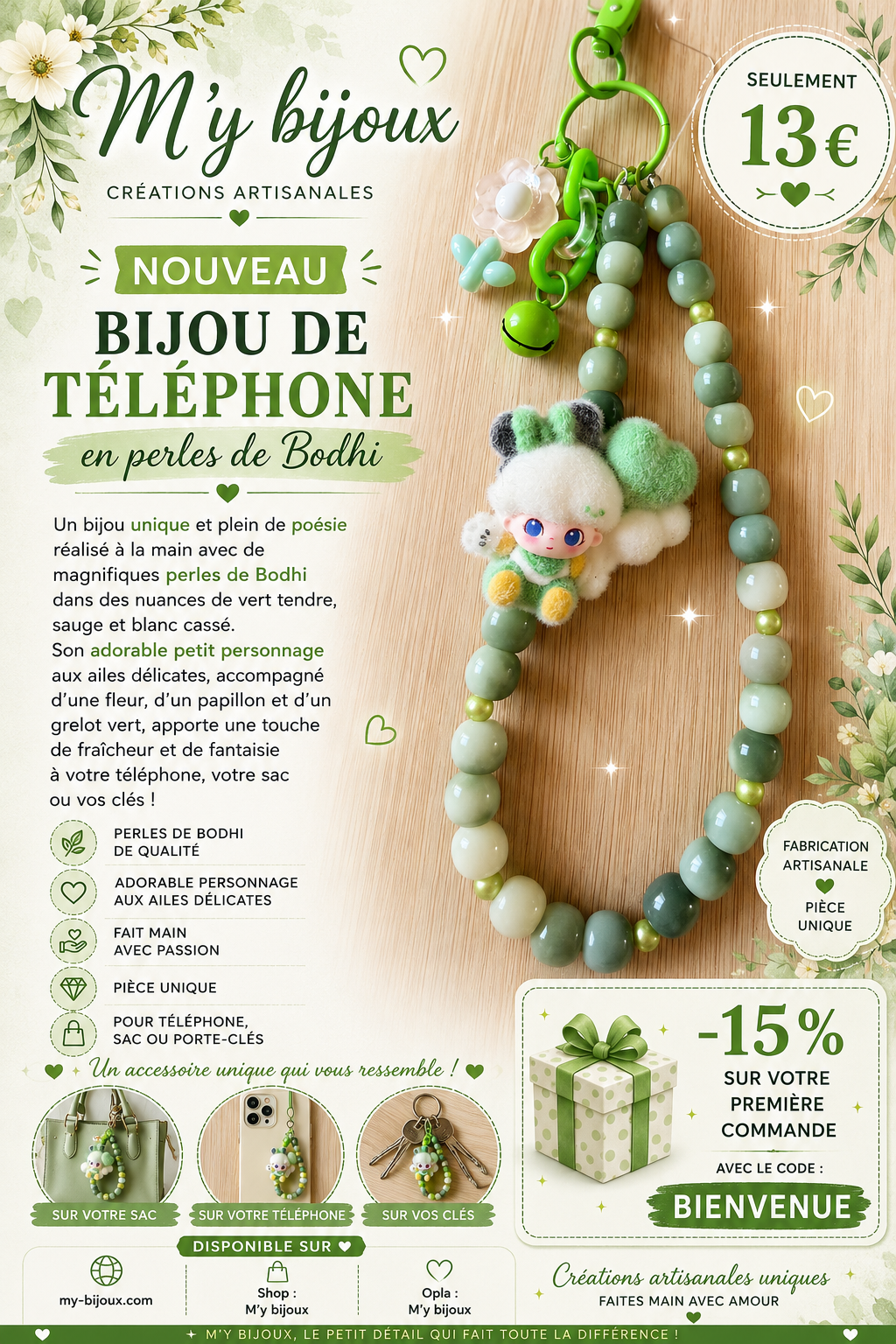 💚 Bijou de téléphone « Jardin Enchanté » – Collection Bodhi