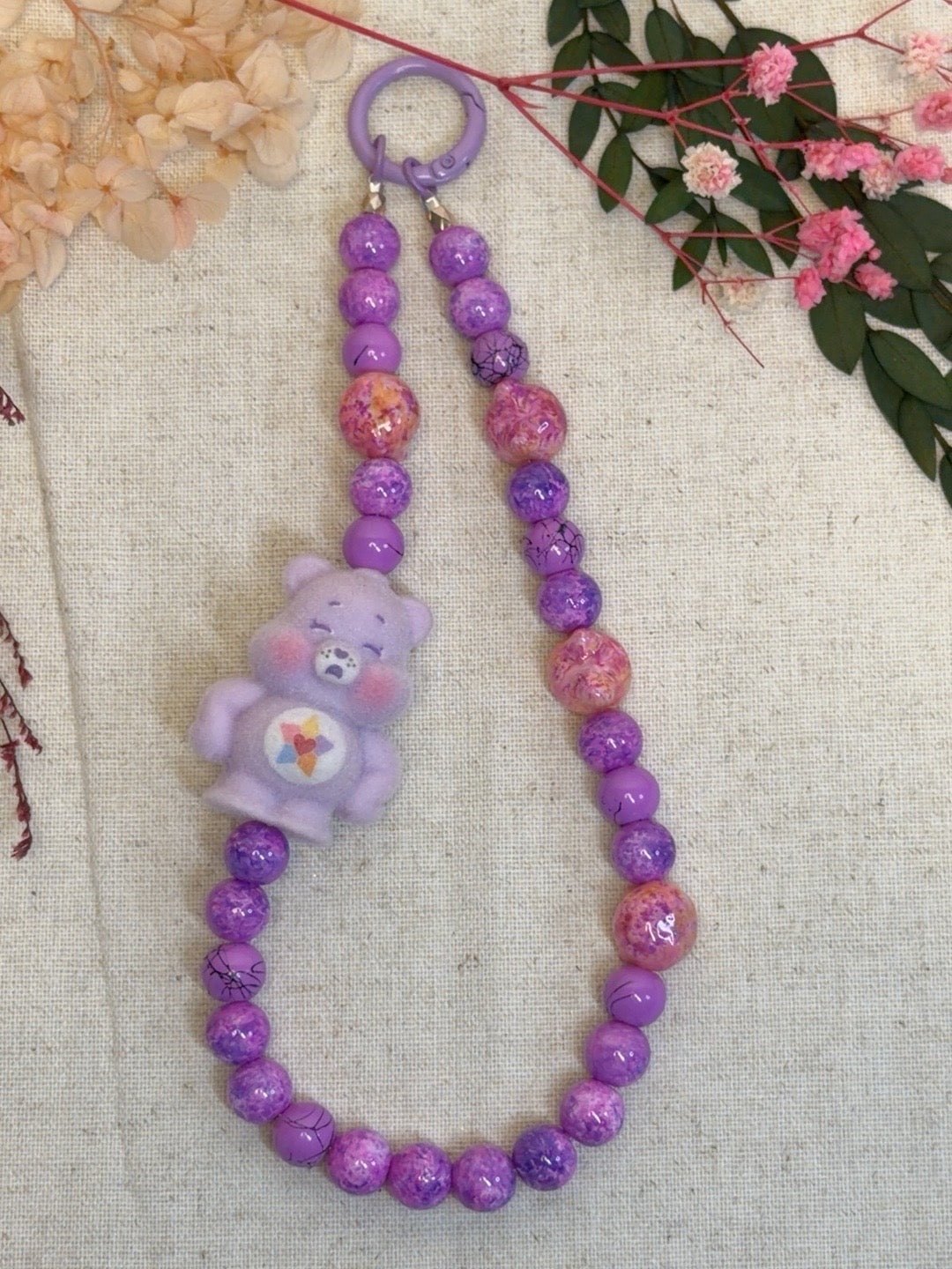 💜 Bijou de téléphone / Bijou de sac – Ourson velours lavande