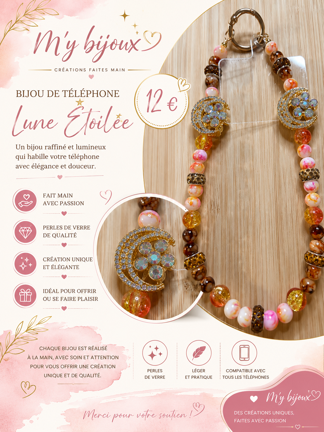 🌙 Bijou de téléphone “Lune Étoilée”