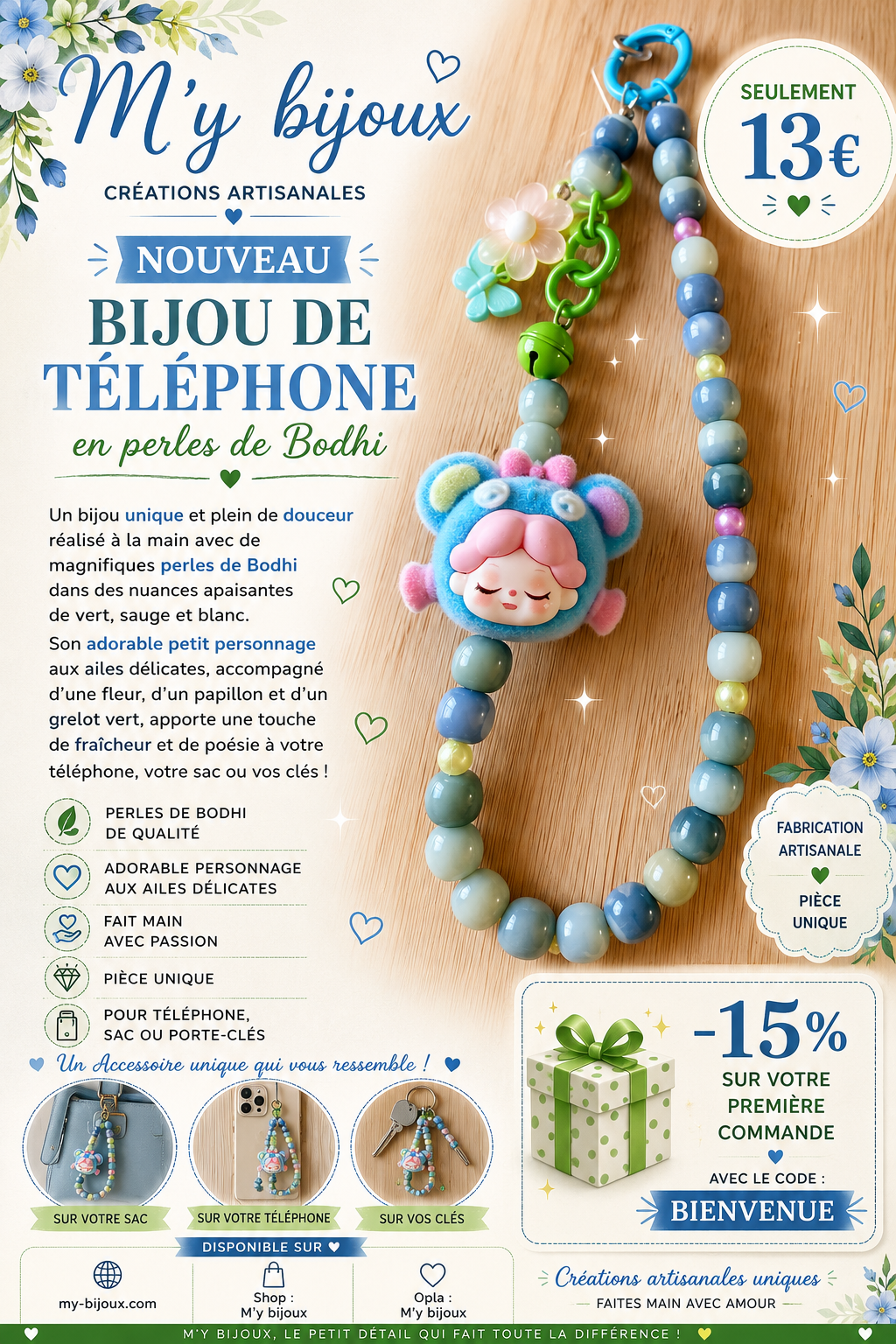 💙 Bijou de téléphone « Rêve Bleu » – Collection Bodhi