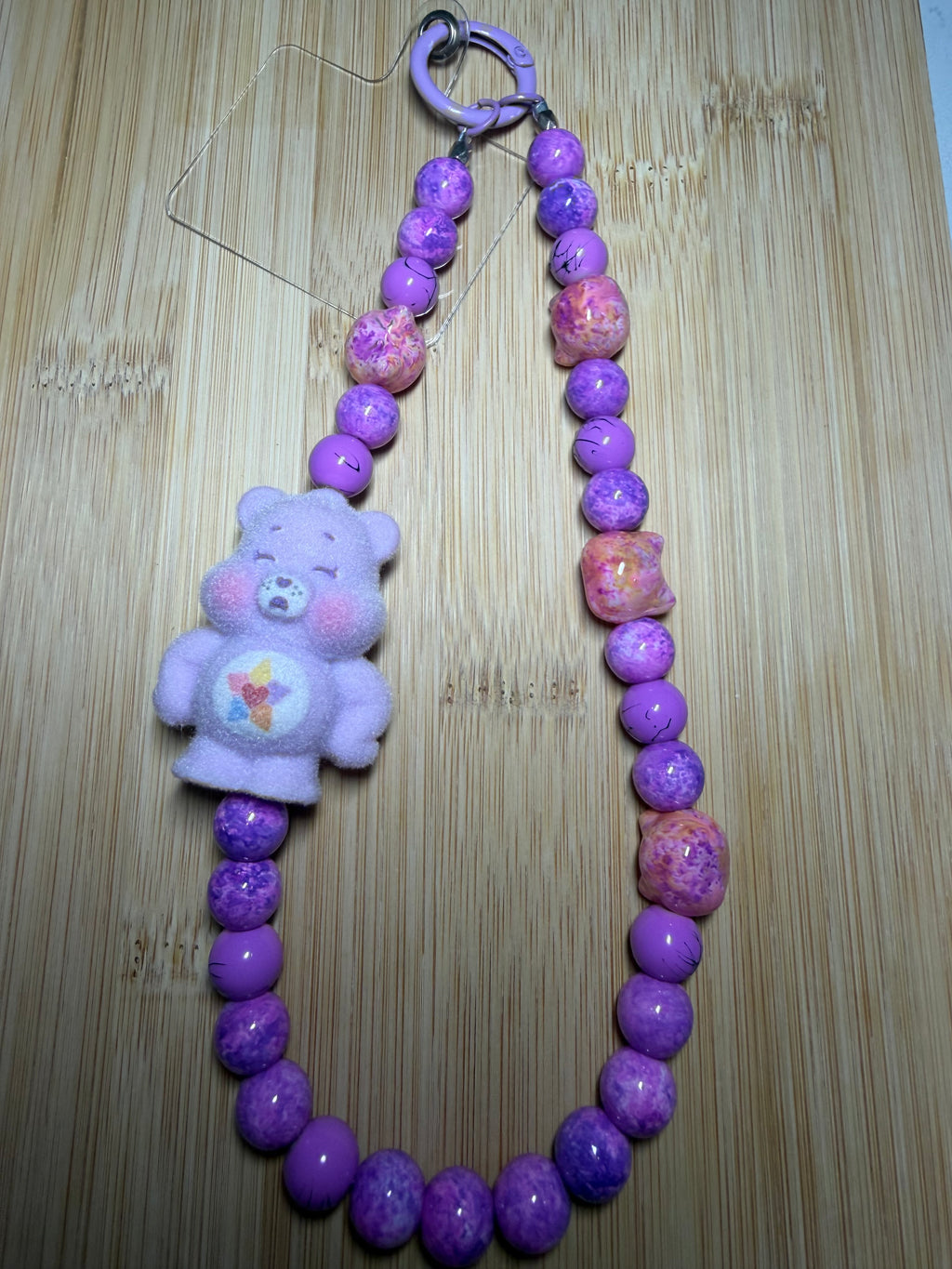 💜 Bijou de téléphone / Bijou de sac – Ourson velours lavande