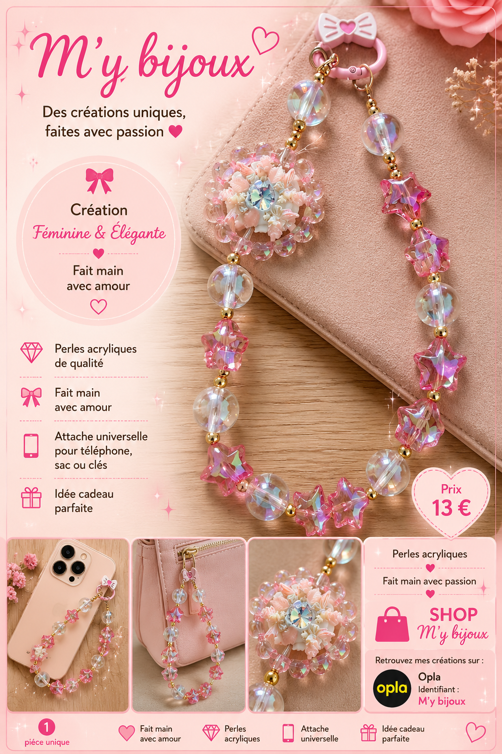 Bijou de téléphone – Élégance Rose Cristal