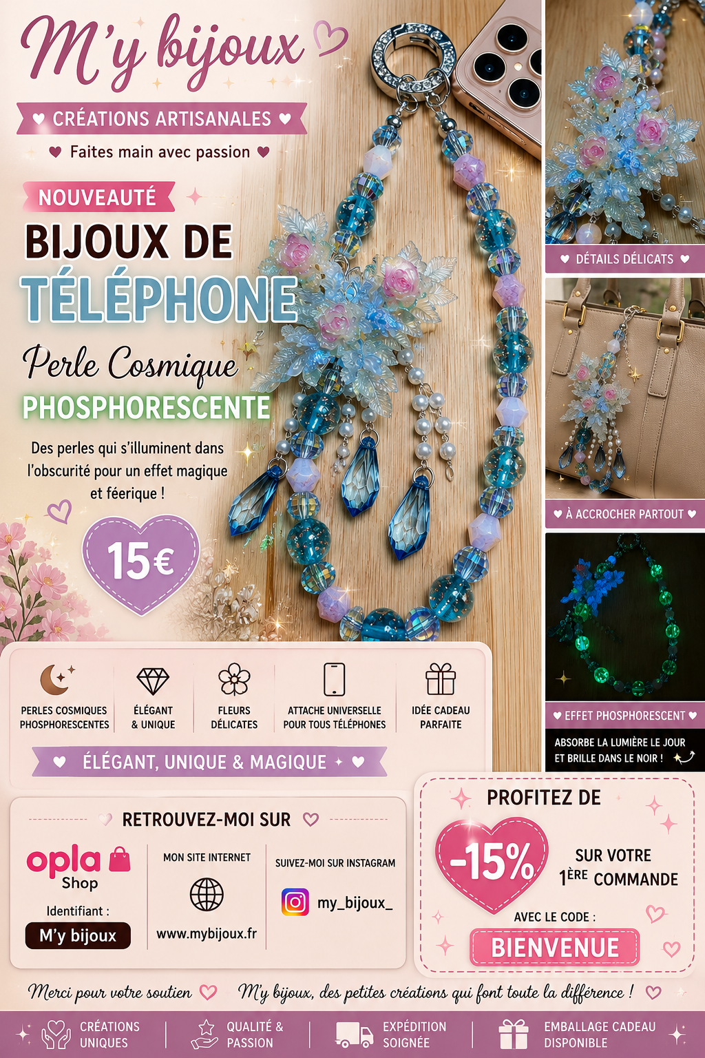 ✨ Bijou de téléphone « Fleur Boréale » ✨