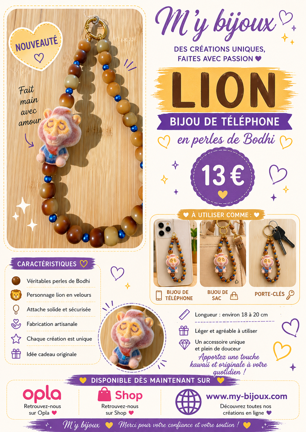 Bijou de téléphone – Lion en velours