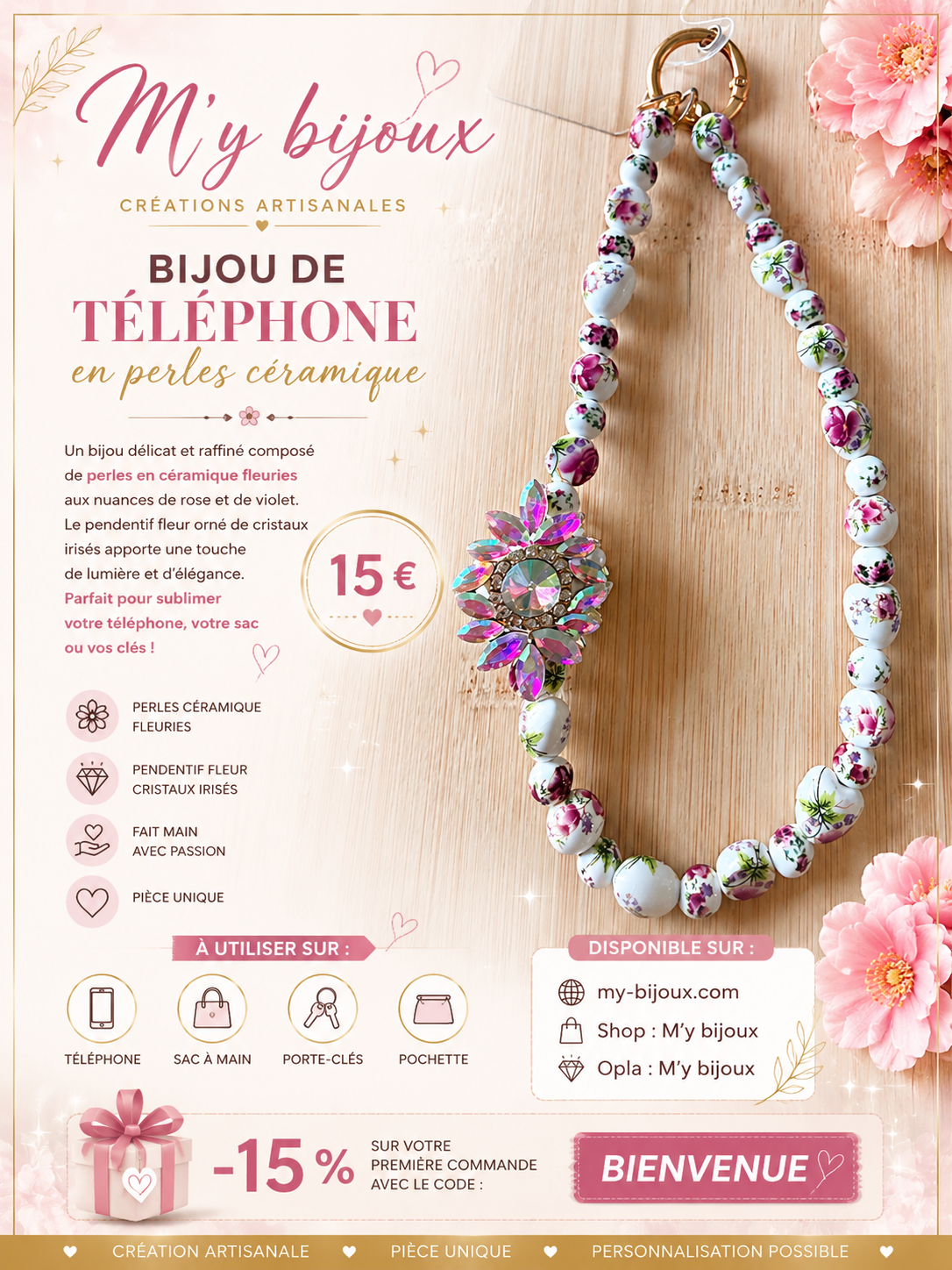 🌸 Bijou de téléphone « Fleur de Printemps »