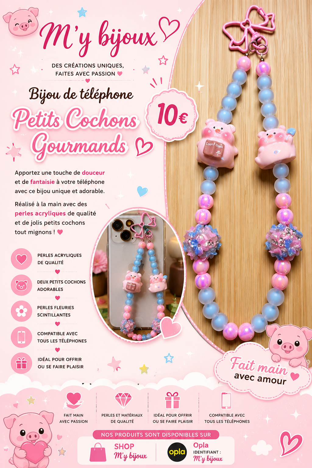 🐷 Bijou de téléphone « Petits Cochons Gourmands »