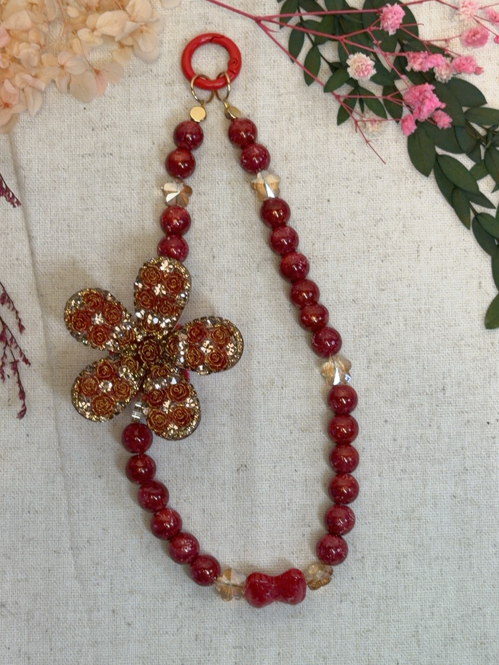 🌹 Bijou de téléphone – Fleur Prestige Rouge