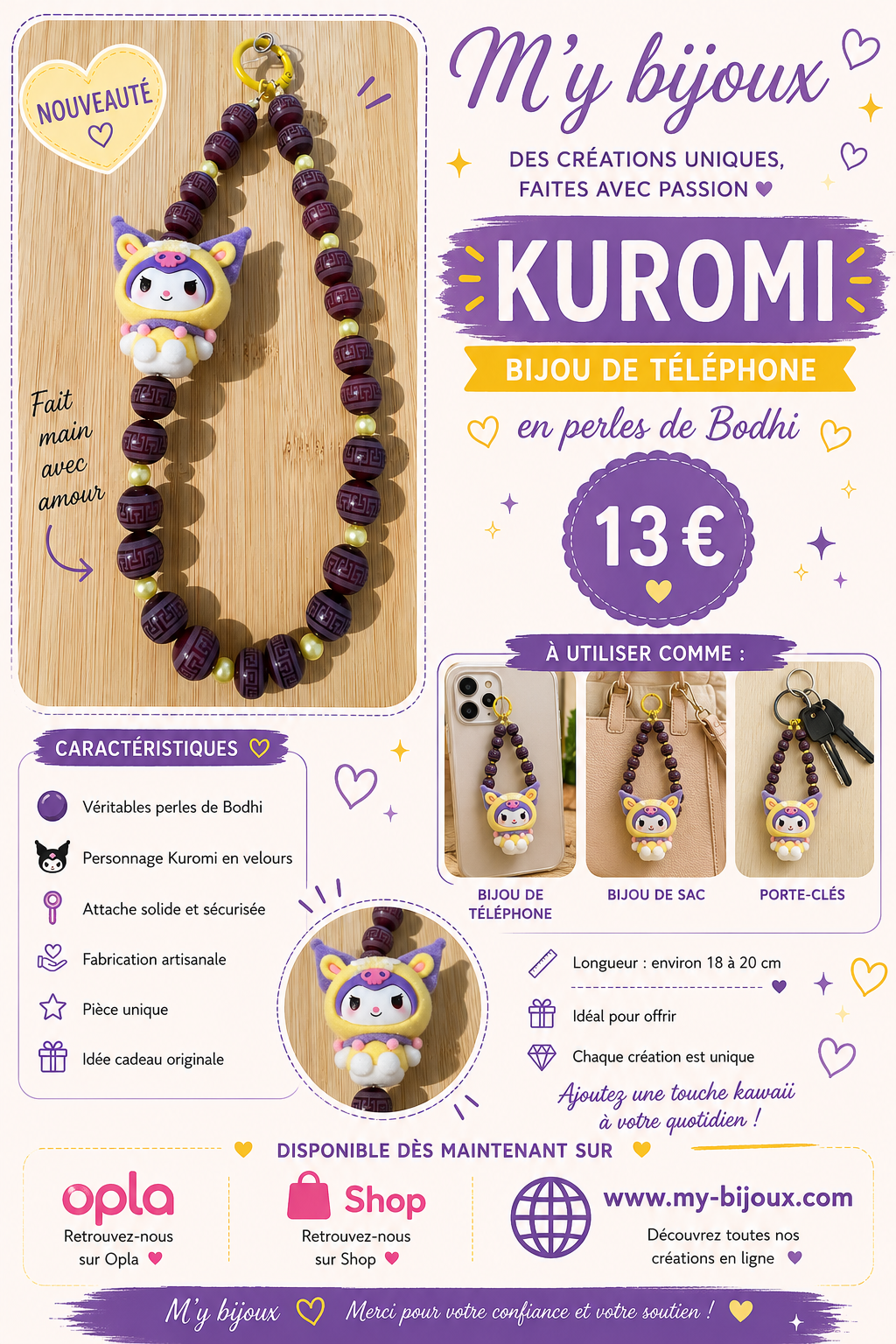 Bijou de téléphone Kuromi – Perles de Bodhi